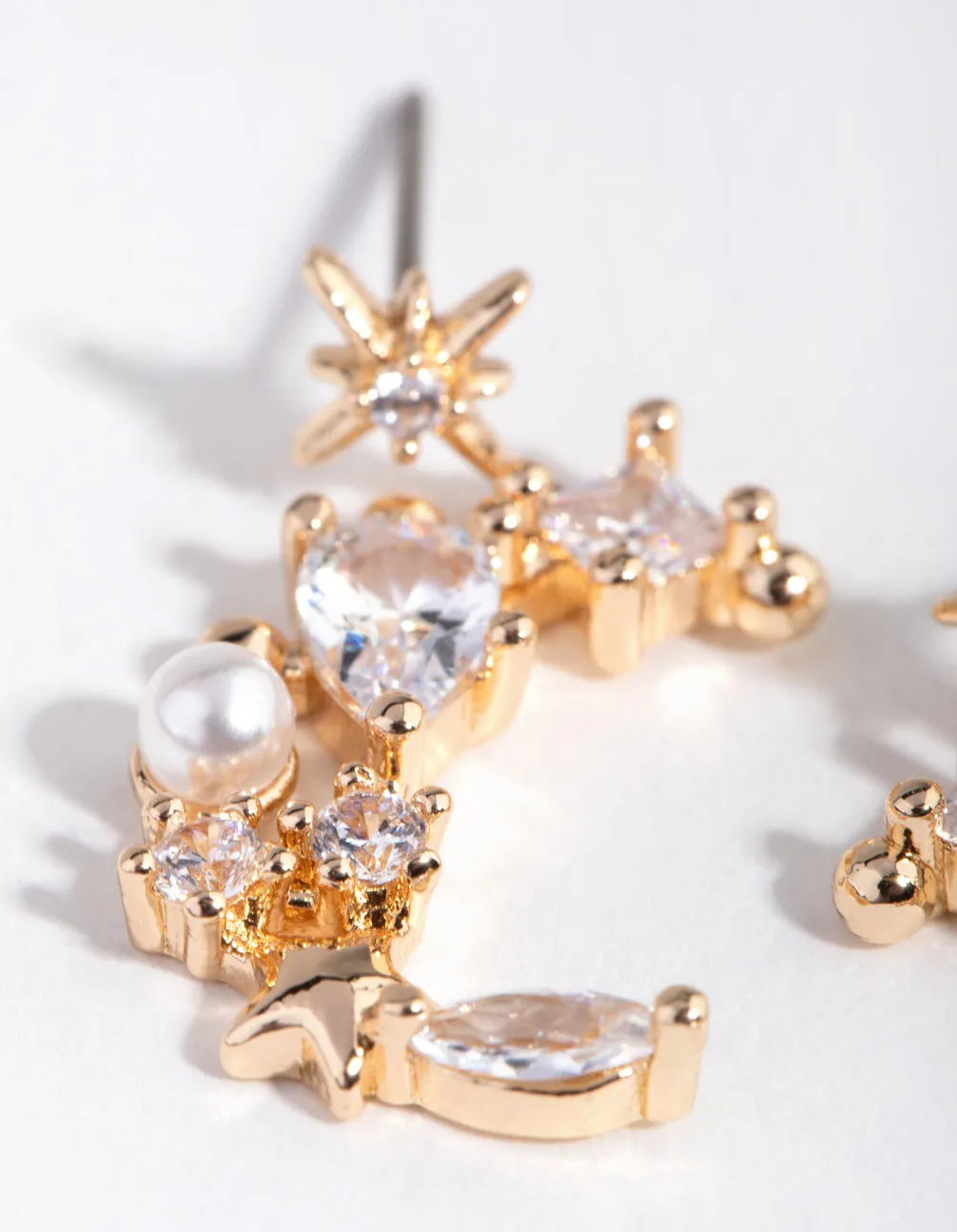 Gold Cubic Zirconia Mixed Stone Moon Drop Earrings