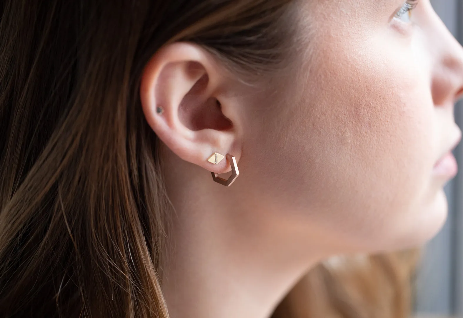 Gold Hex Huggie Hoops