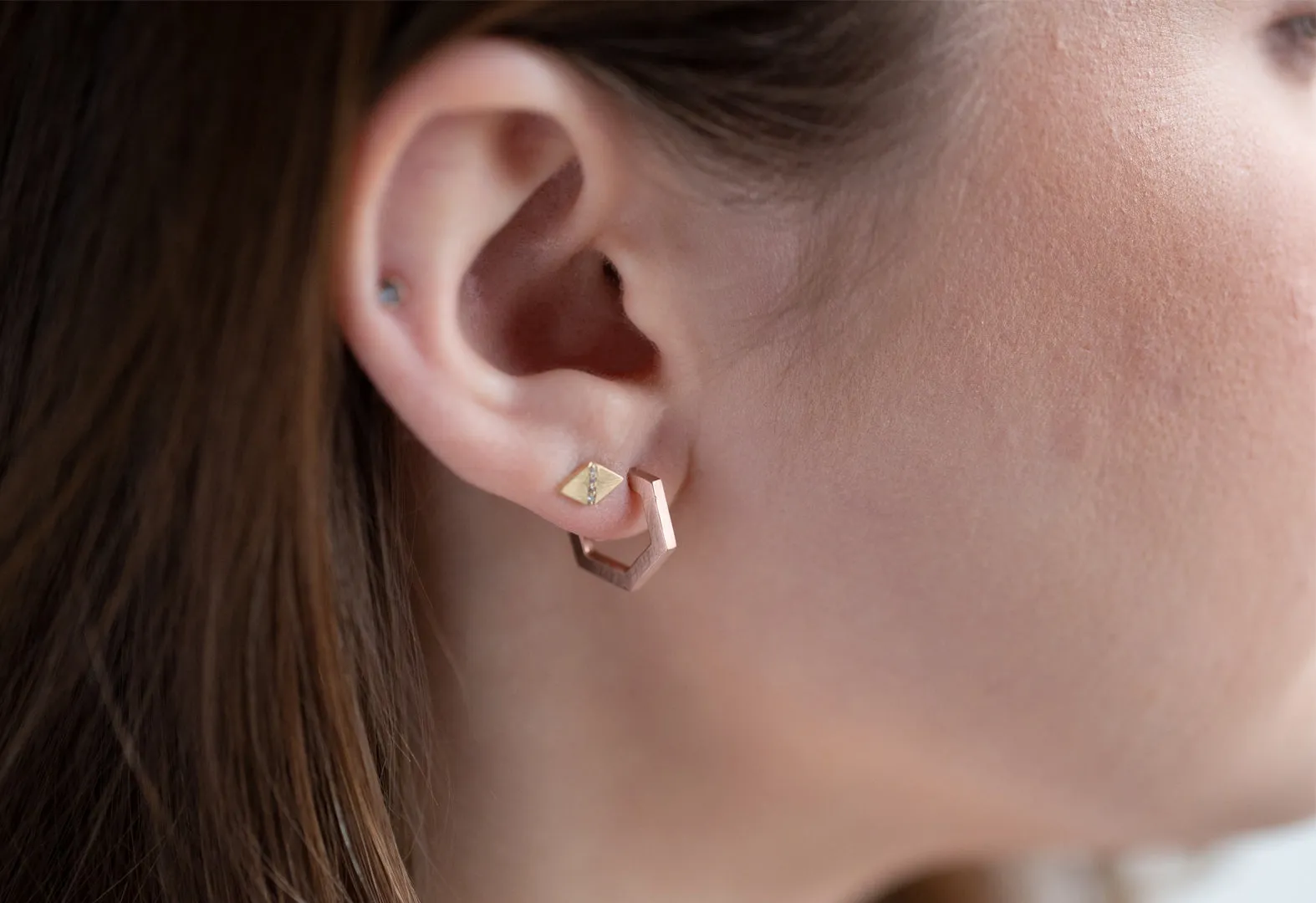 Gold Hex Huggie Hoops