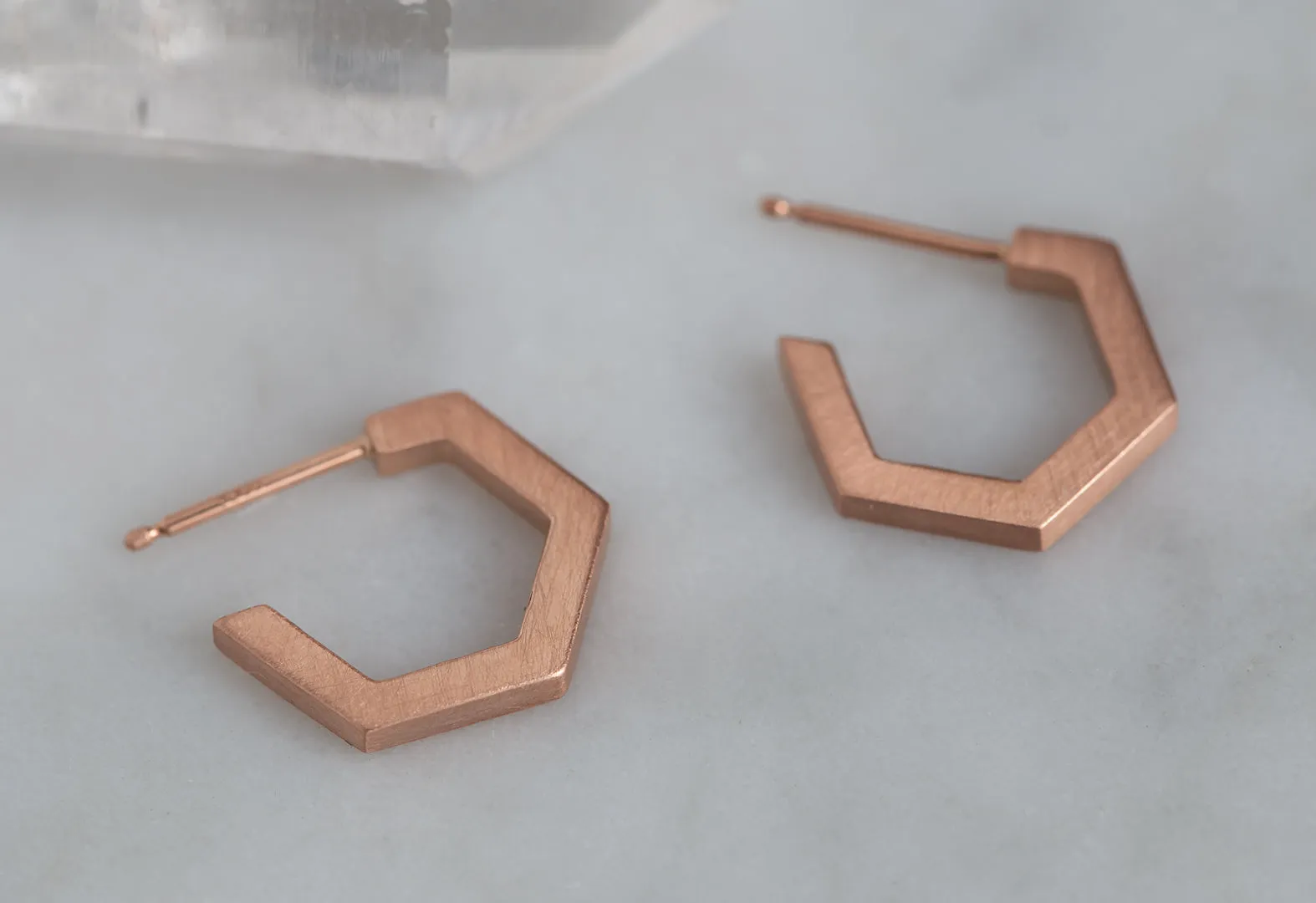 Gold Hex Huggie Hoops