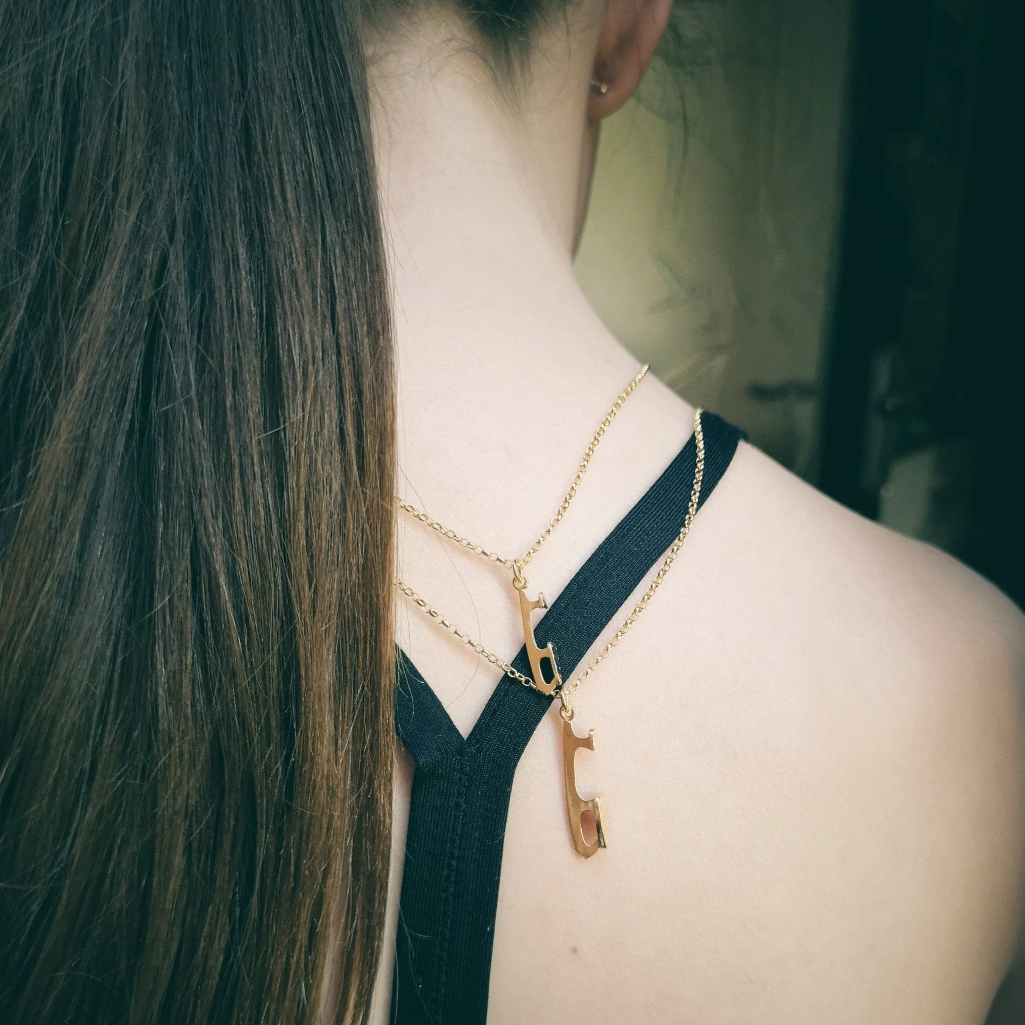Gold Ice Skating Necklaces