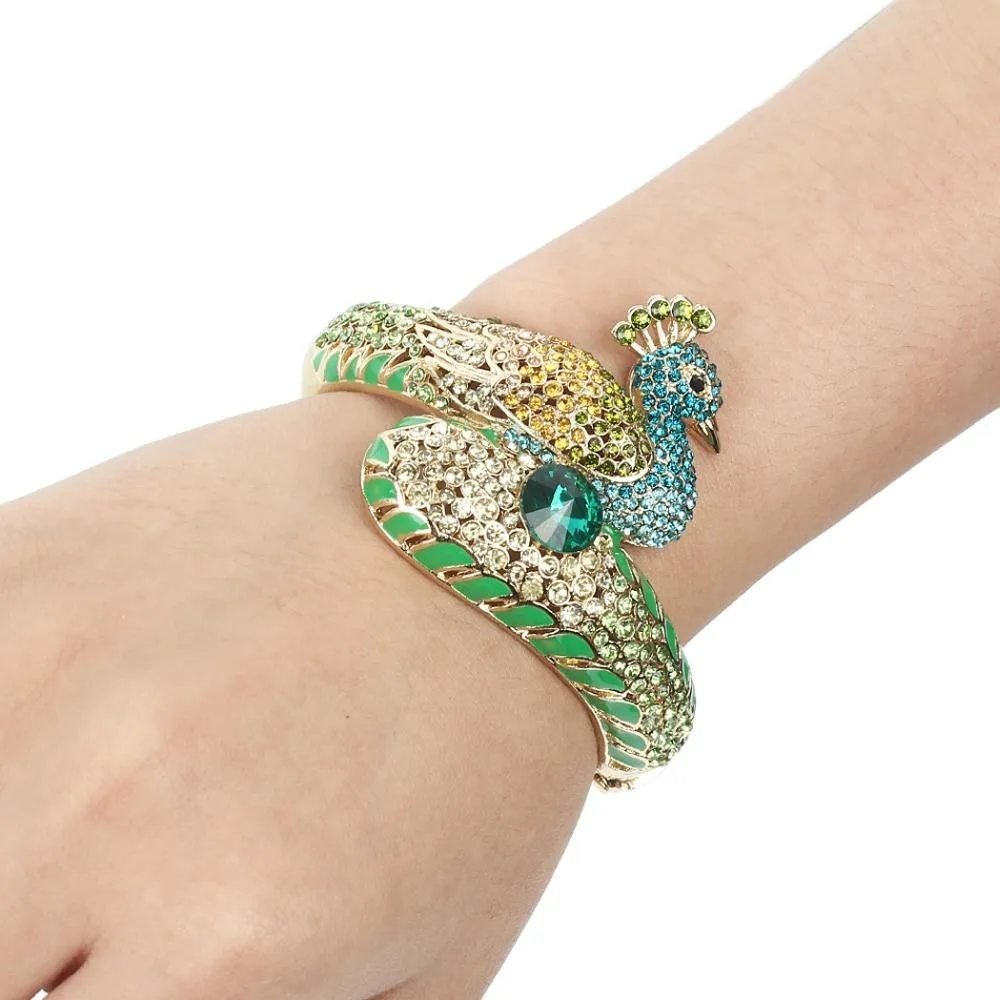 Green Gold Tone Peacock Bracelets For Women