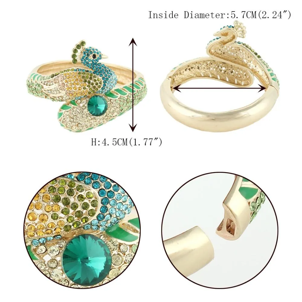 Green Gold Tone Peacock Bracelets For Women