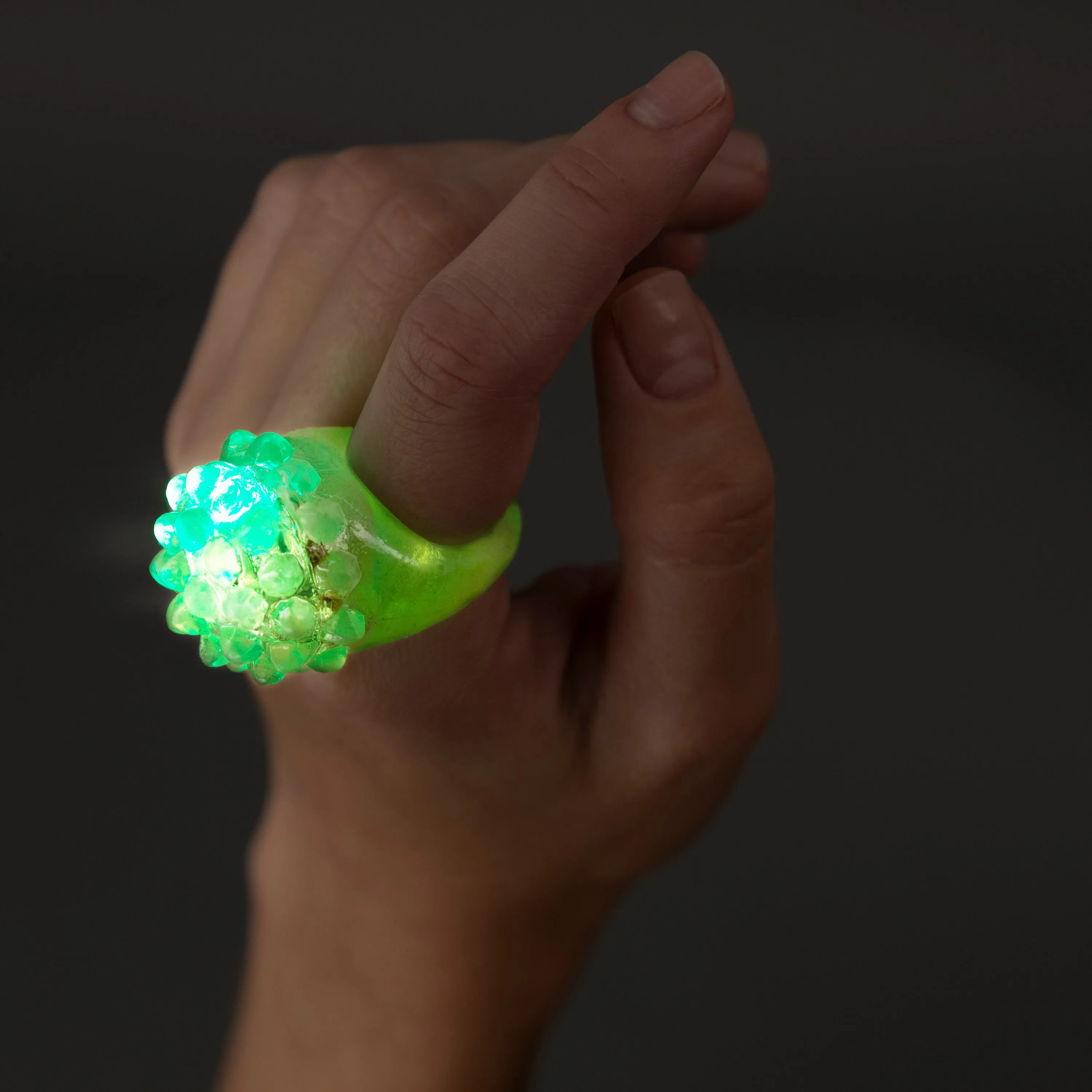 Green LED Light Up Flashing Jelly Bumpy Rings - Pack of 24