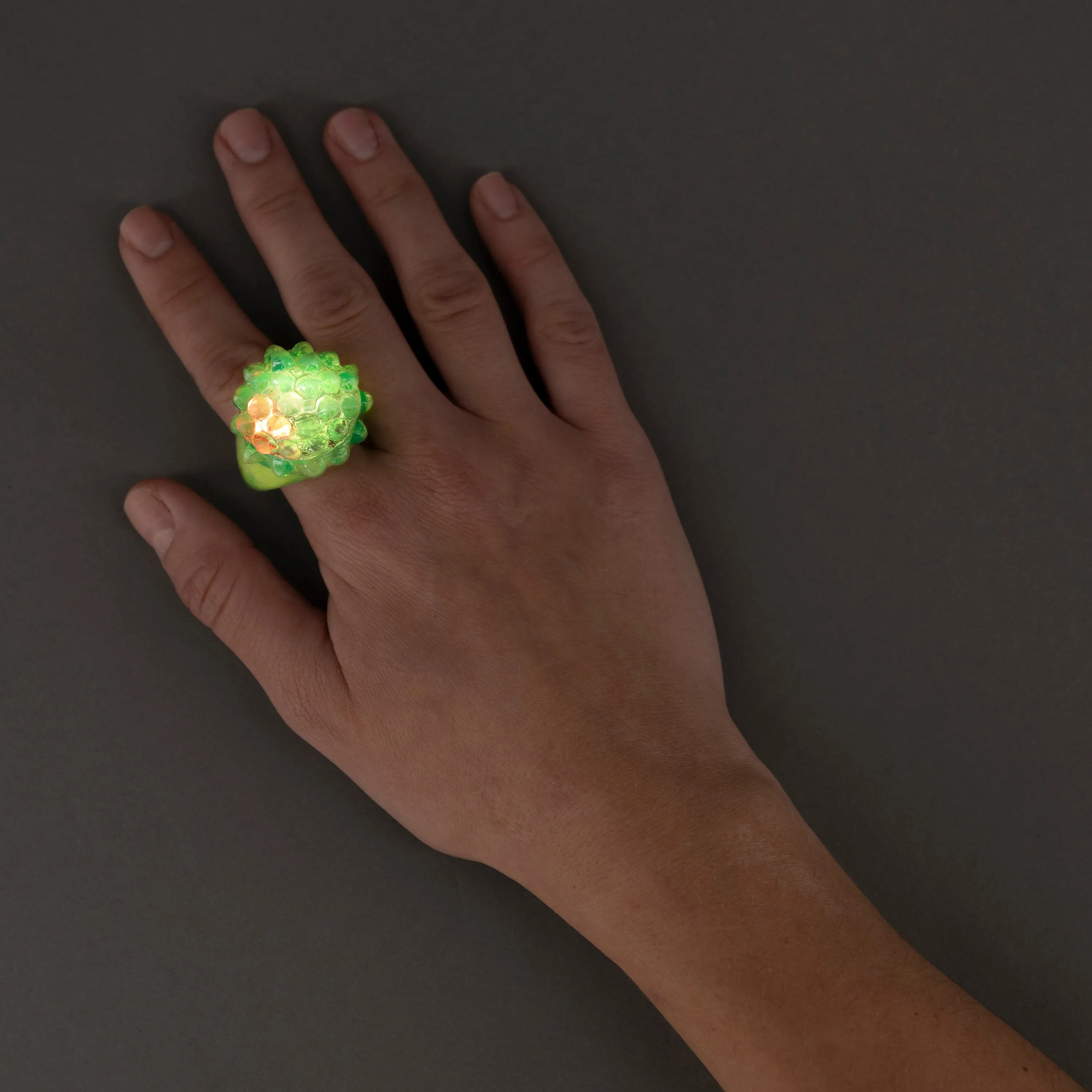 Green LED Light Up Flashing Jelly Bumpy Rings - Pack of 24