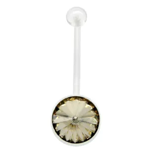 Grey Round Crystal Pregnancy Belly Buttom Rings Acrylic 14G 18MM