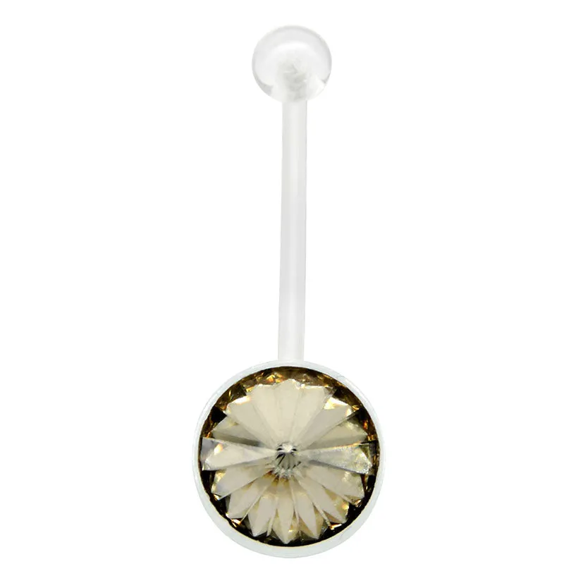 Grey Round Crystal Pregnancy Belly Buttom Rings Acrylic 14G 18MM