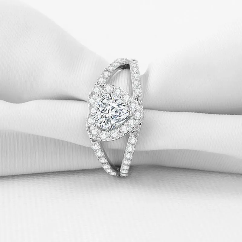 Heart Cut Halo Split Ring with Accents
