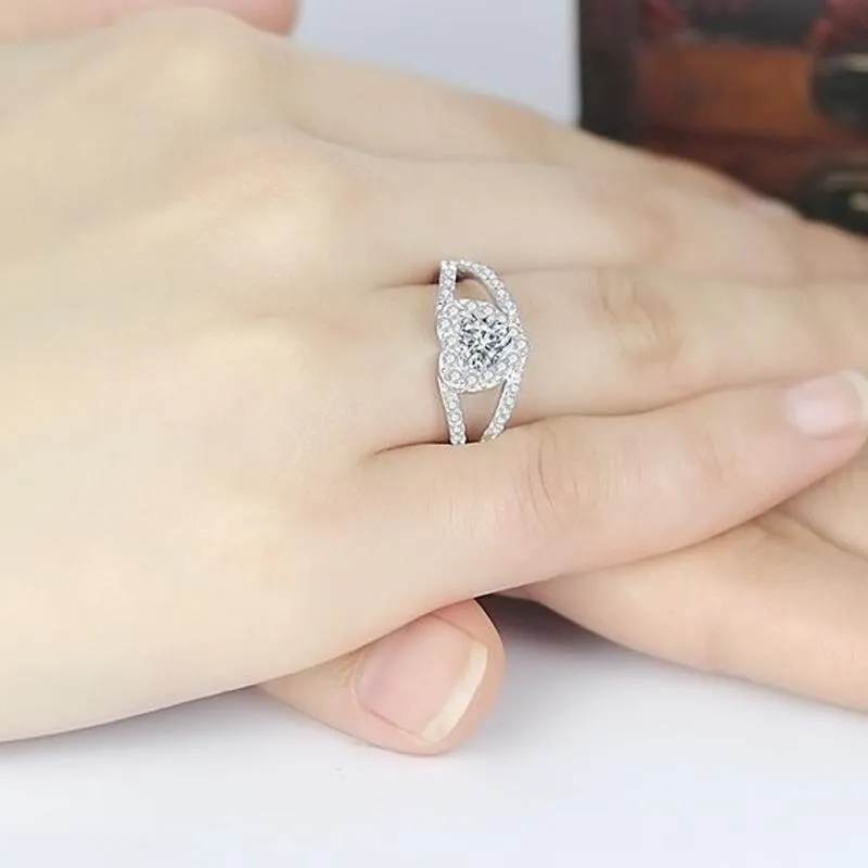 Heart Cut Halo Split Ring with Accents