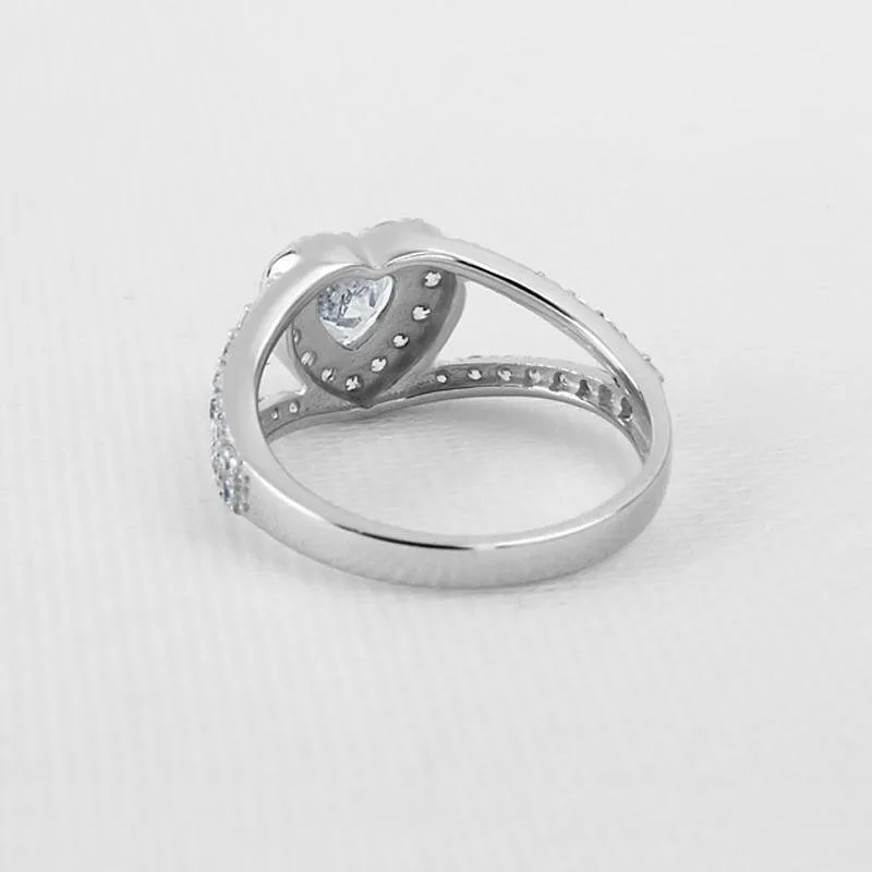 Heart Cut Halo Split Ring with Accents