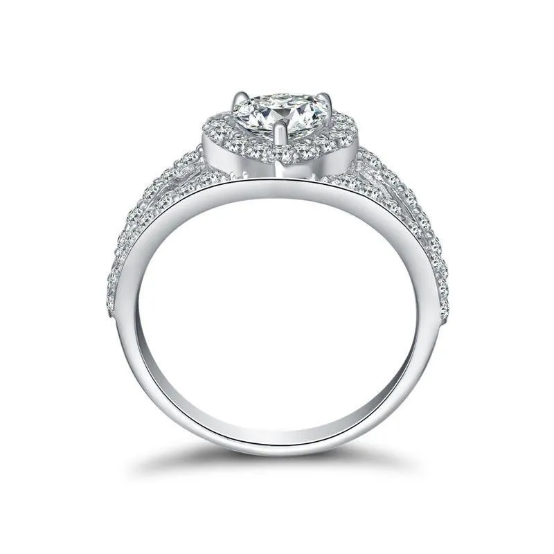Heart Cut Halo Split Ring with Accents