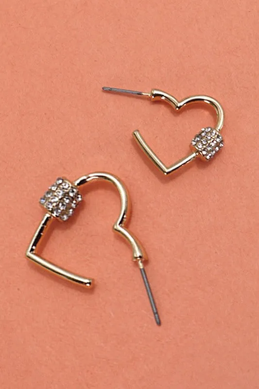 Heart "Locking" Earrings with Rhinestone Embellishment