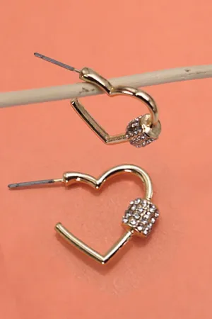 Heart "Locking" Earrings with Rhinestone Embellishment