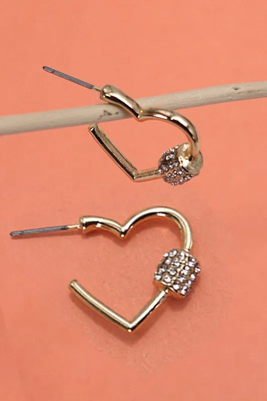 Heart "Locking" Earrings with Rhinestone Embellishment