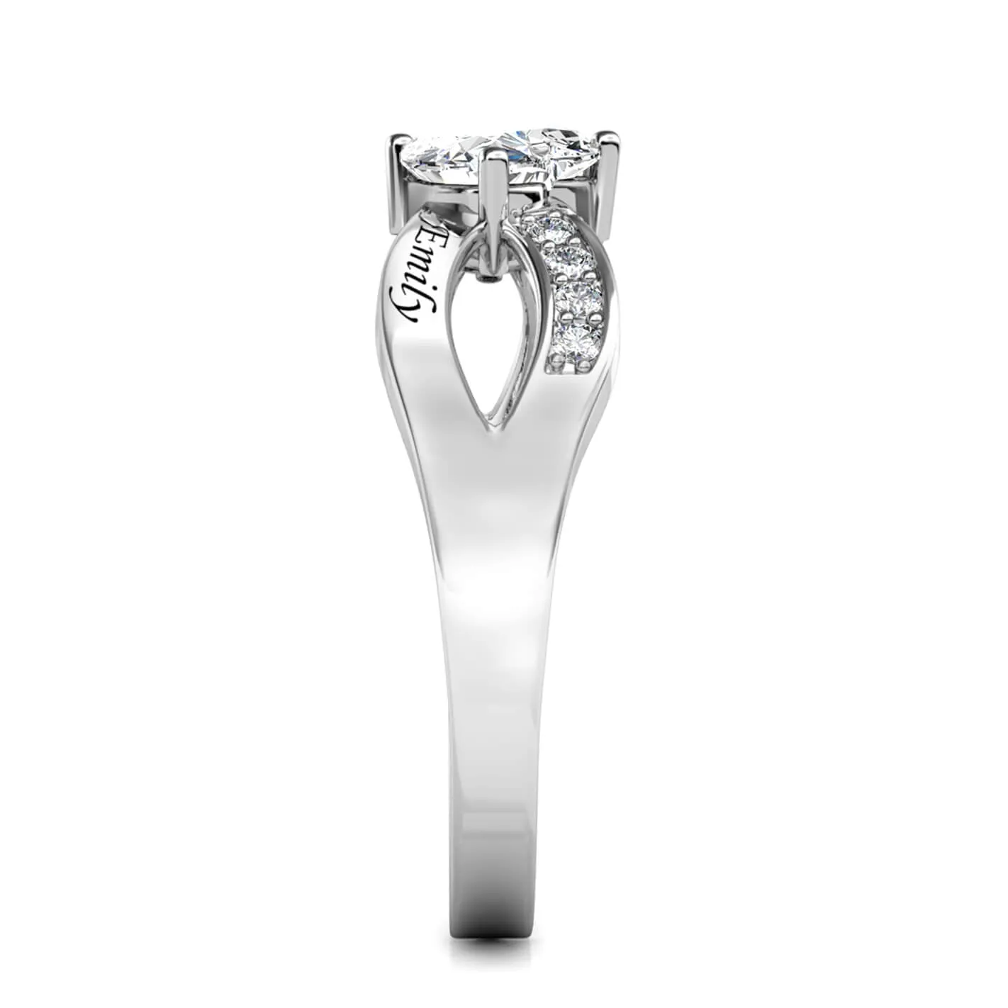 Heart Shaped Birthstone Personalised Ring, Engraved Name Ring Sterling Silver