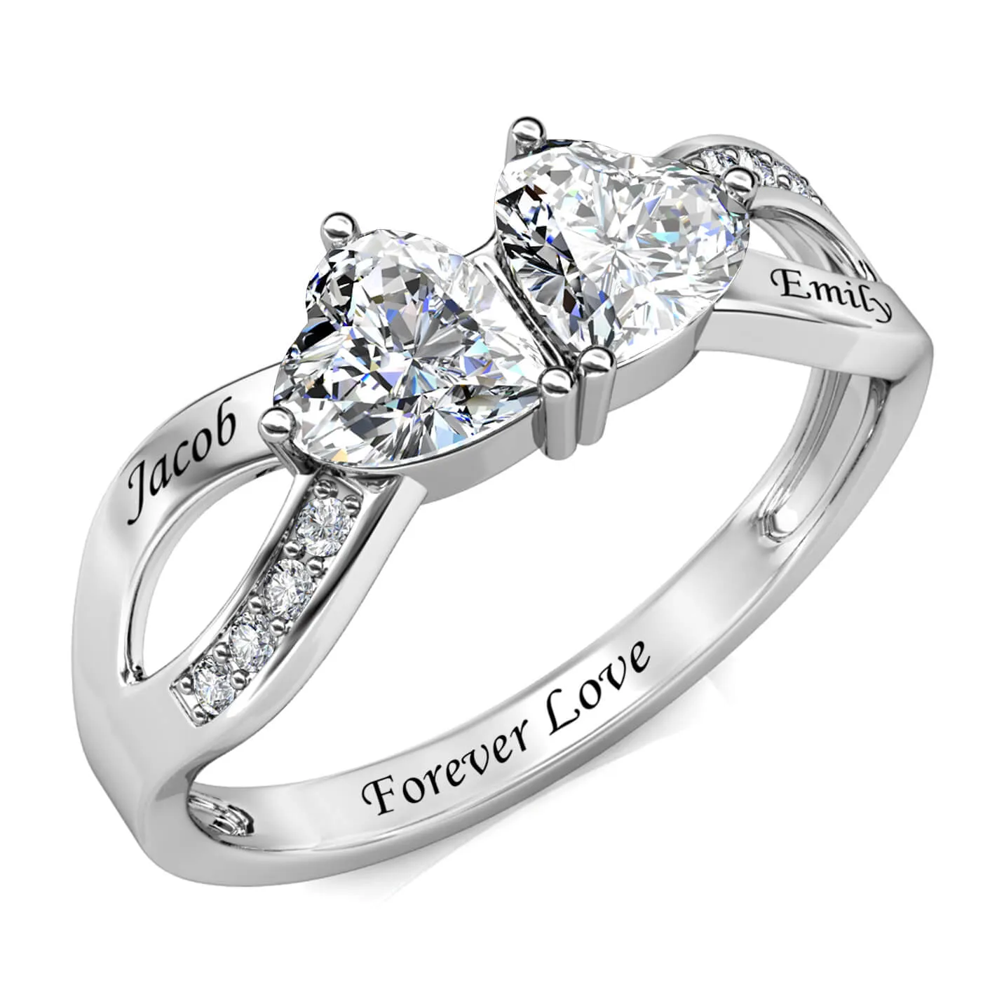 Heart Shaped Birthstone Personalised Ring, Engraved Name Ring Sterling Silver