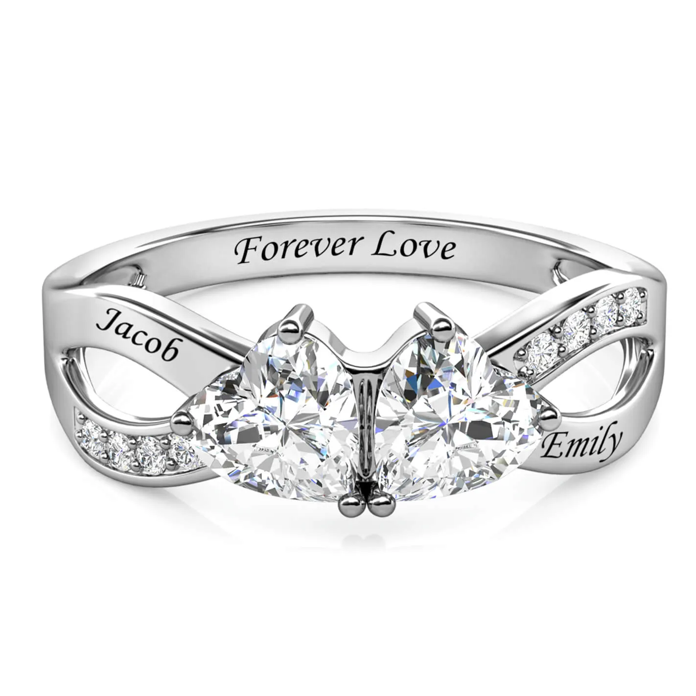 Heart Shaped Birthstone Personalised Ring, Engraved Name Ring Sterling Silver