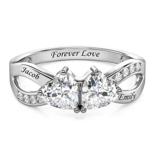 Heart Shaped Birthstone Personalised Ring, Engraved Name Ring Sterling Silver