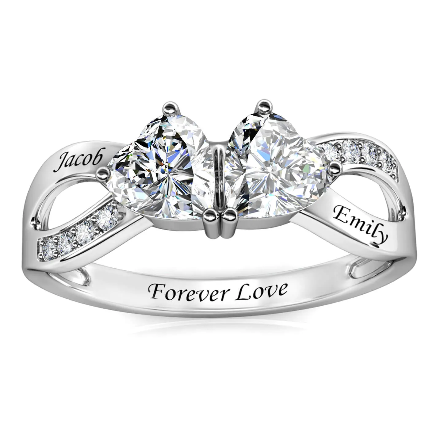 Heart Shaped Birthstone Personalised Ring, Engraved Name Ring Sterling Silver