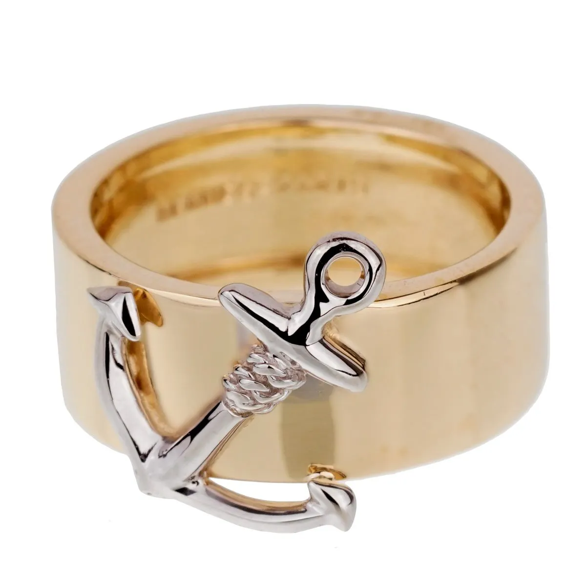 Hermes 18k Yellow Gold Anchor Band Ring Sz 5