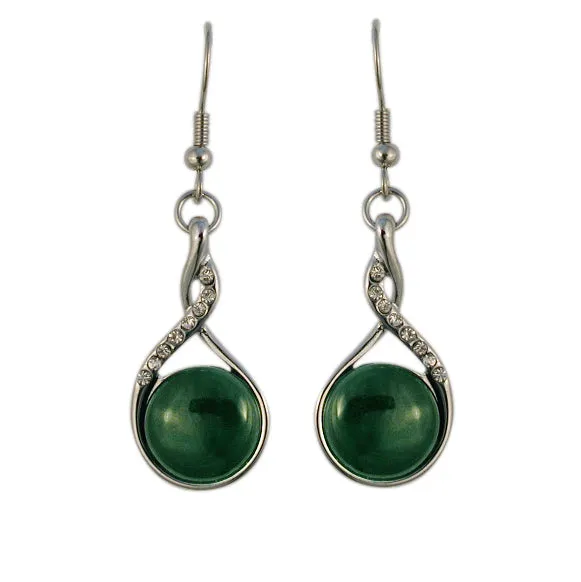 Jade Diamante Twist Drop Hook Earrings