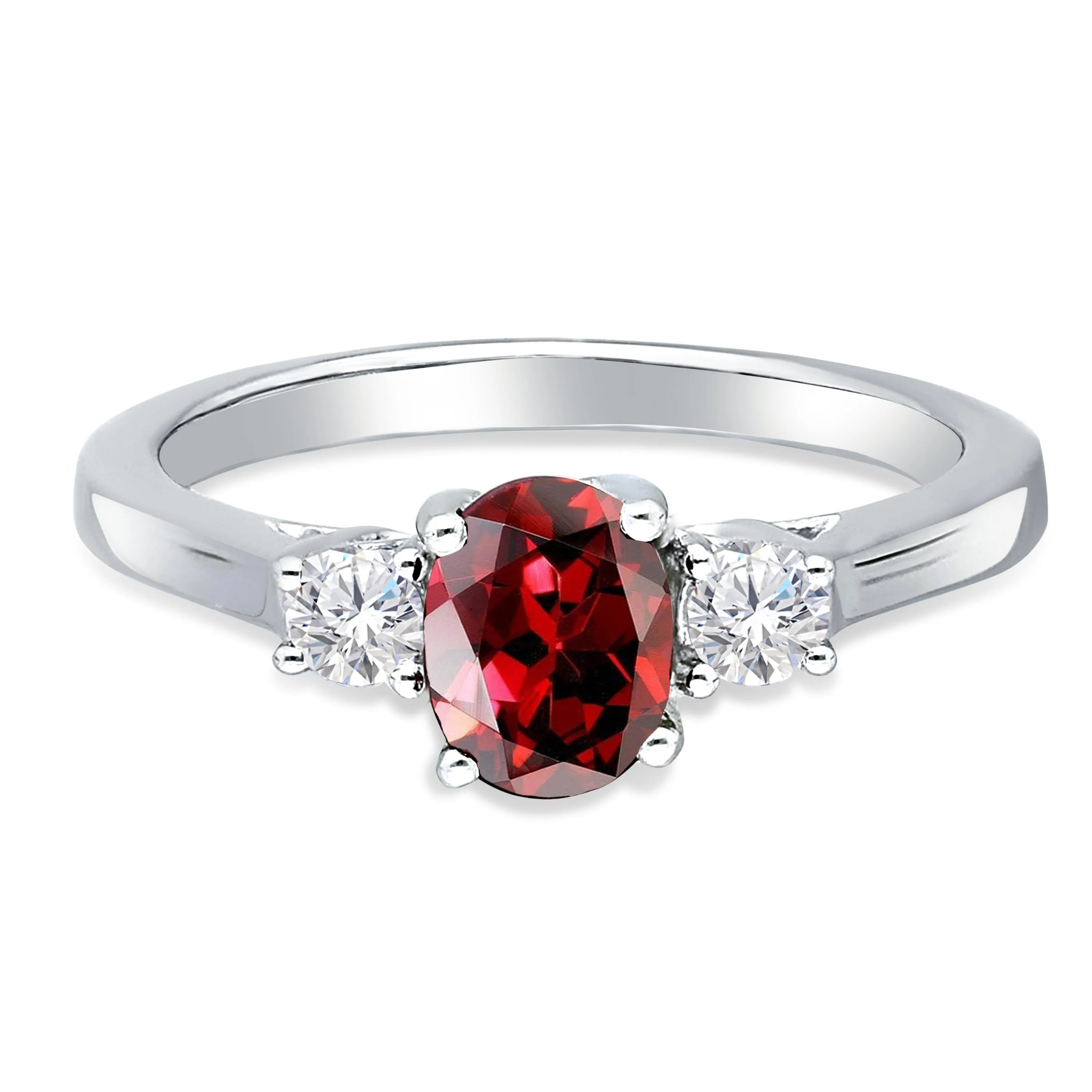 Kallati Heirloom Oval Three Stone Ruby & Diamond Engagement Ring in 14K White Gold
