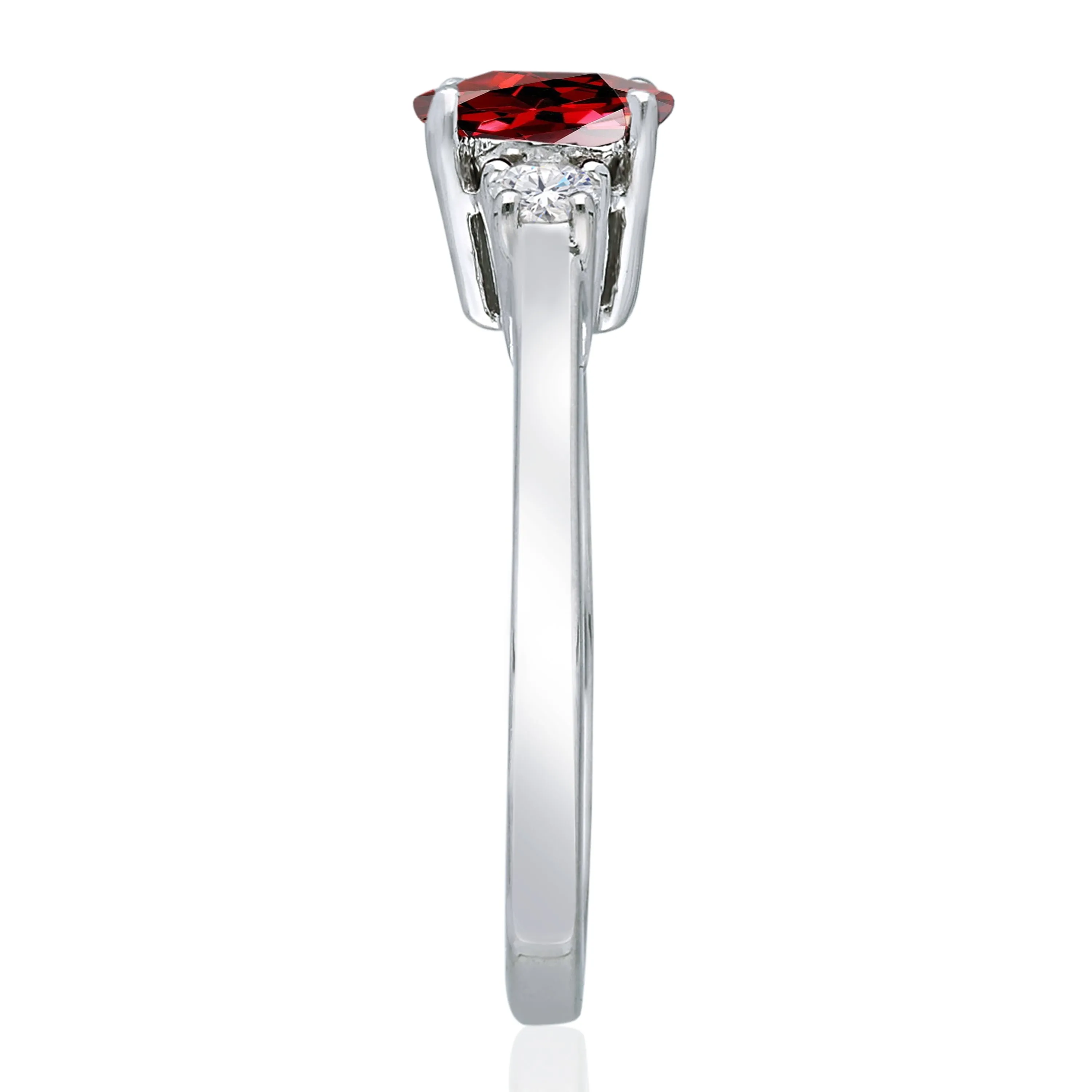 Kallati Heirloom Oval Three Stone Ruby & Diamond Engagement Ring in 14K White Gold
