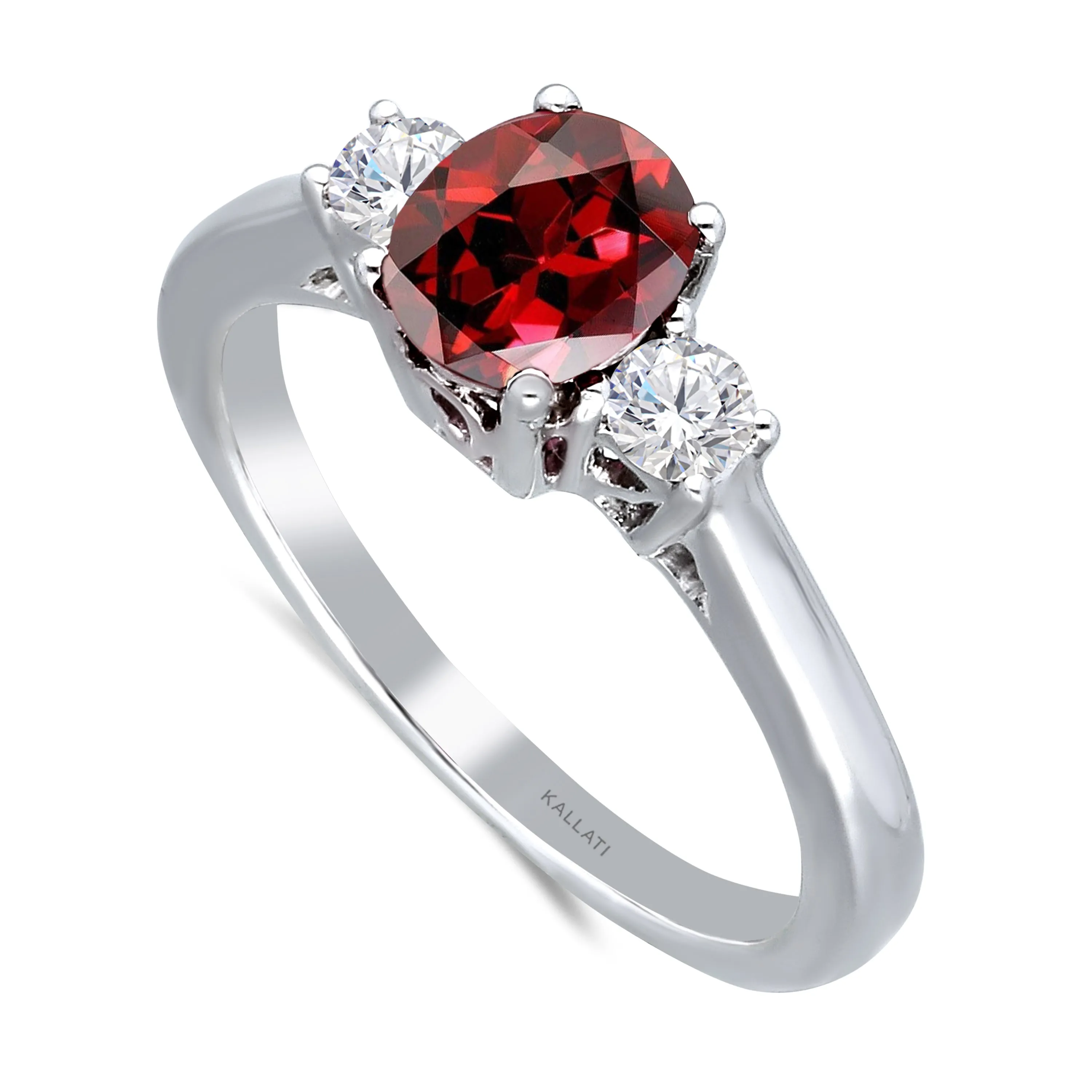 Kallati Heirloom Oval Three Stone Ruby & Diamond Engagement Ring in 14K White Gold