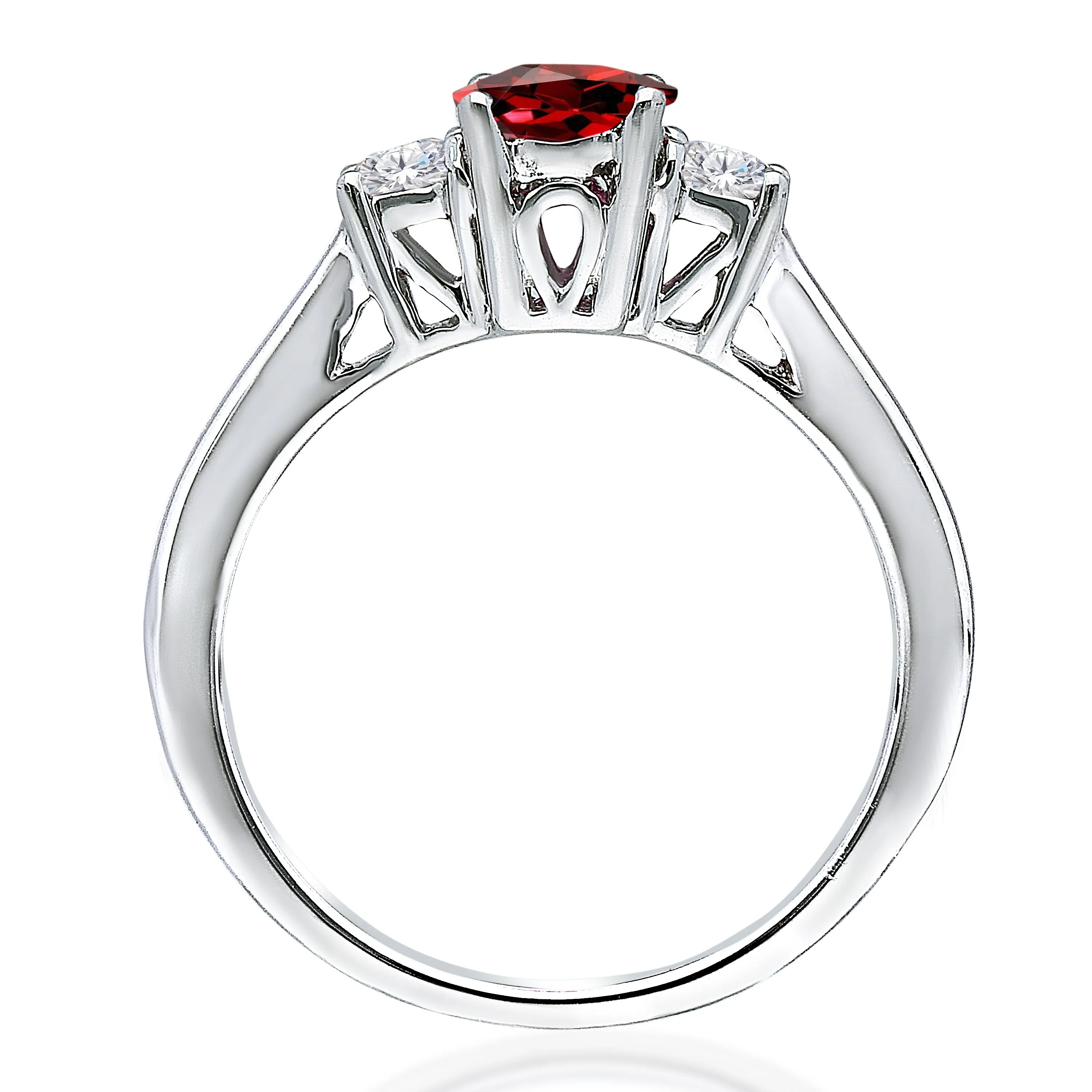 Kallati Heirloom Oval Three Stone Ruby & Diamond Engagement Ring in 14K White Gold