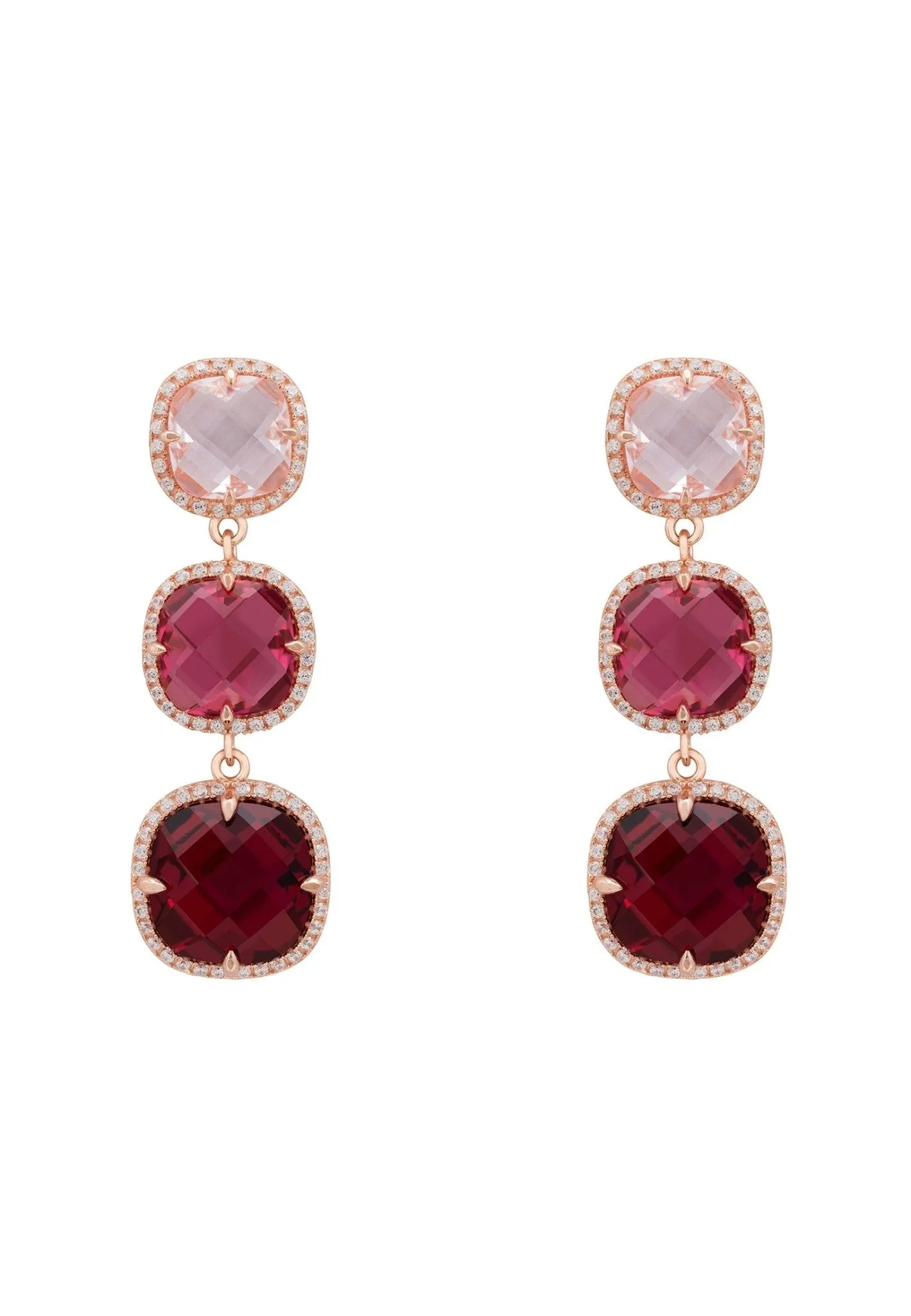 Knightsbridge Drop Earrings in Rose Gold with Pink Gemstones