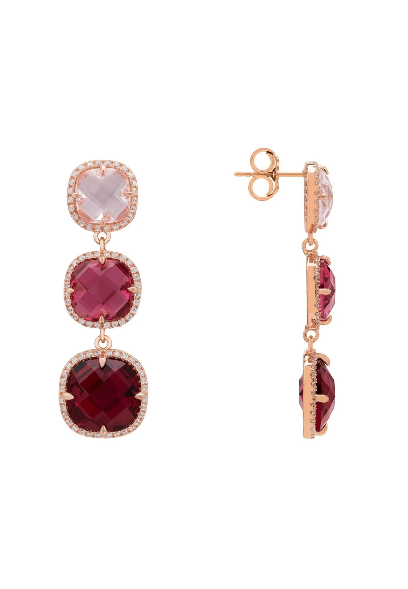 Knightsbridge Drop Earrings in Rose Gold with Pink Gemstones