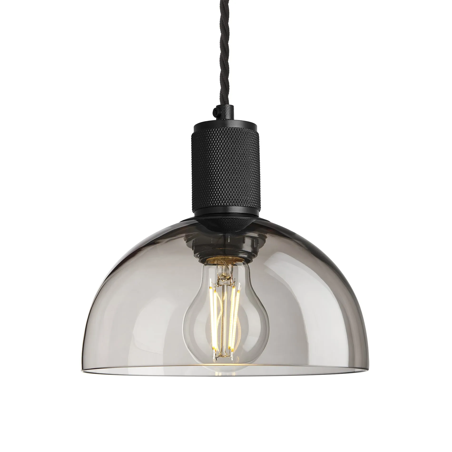 Knurled Smoked Glass Dome Pendant Light - 8 Inch - Mocha