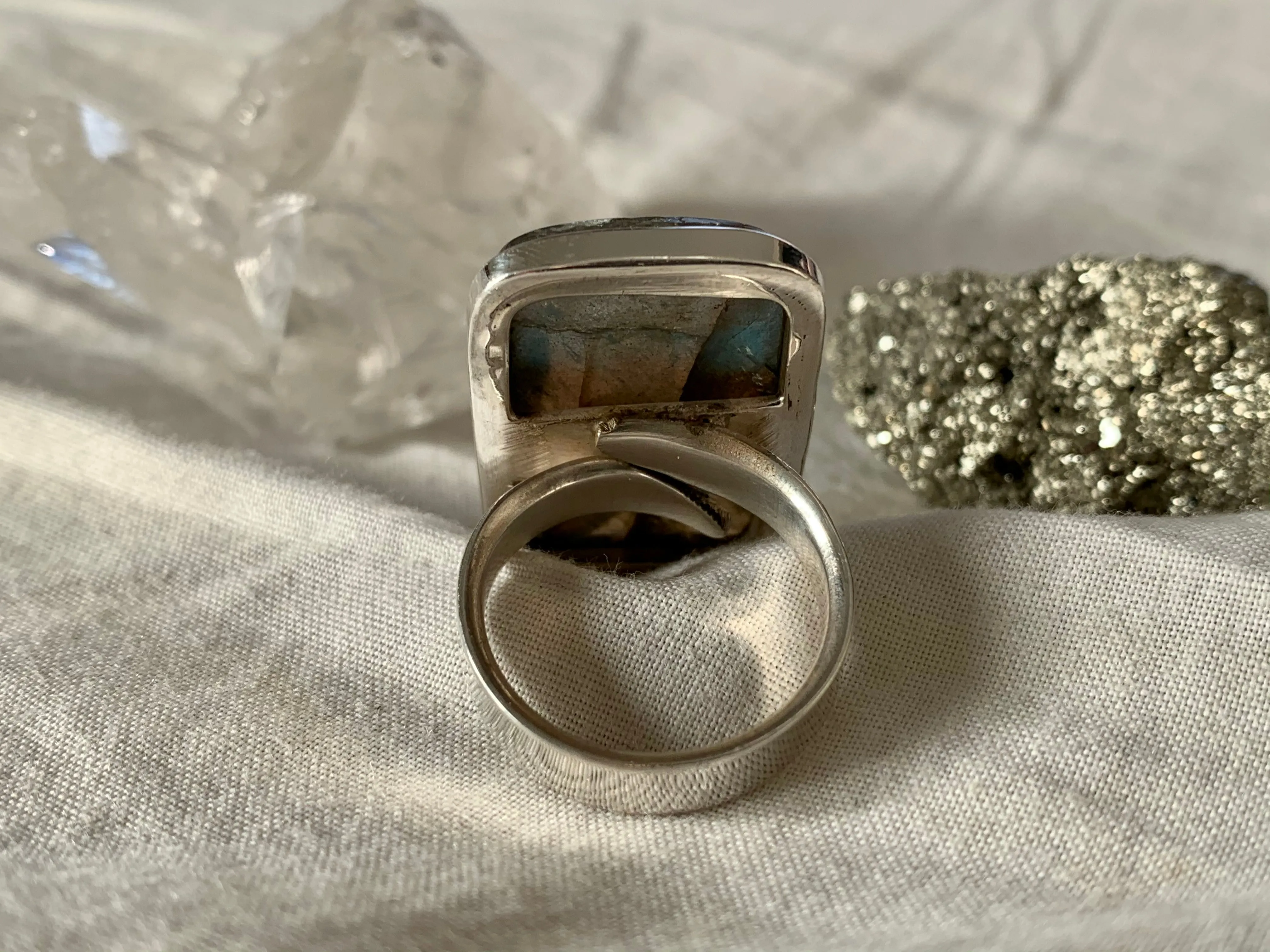Labradorite Adjustable Ring - XLarge Rectangle