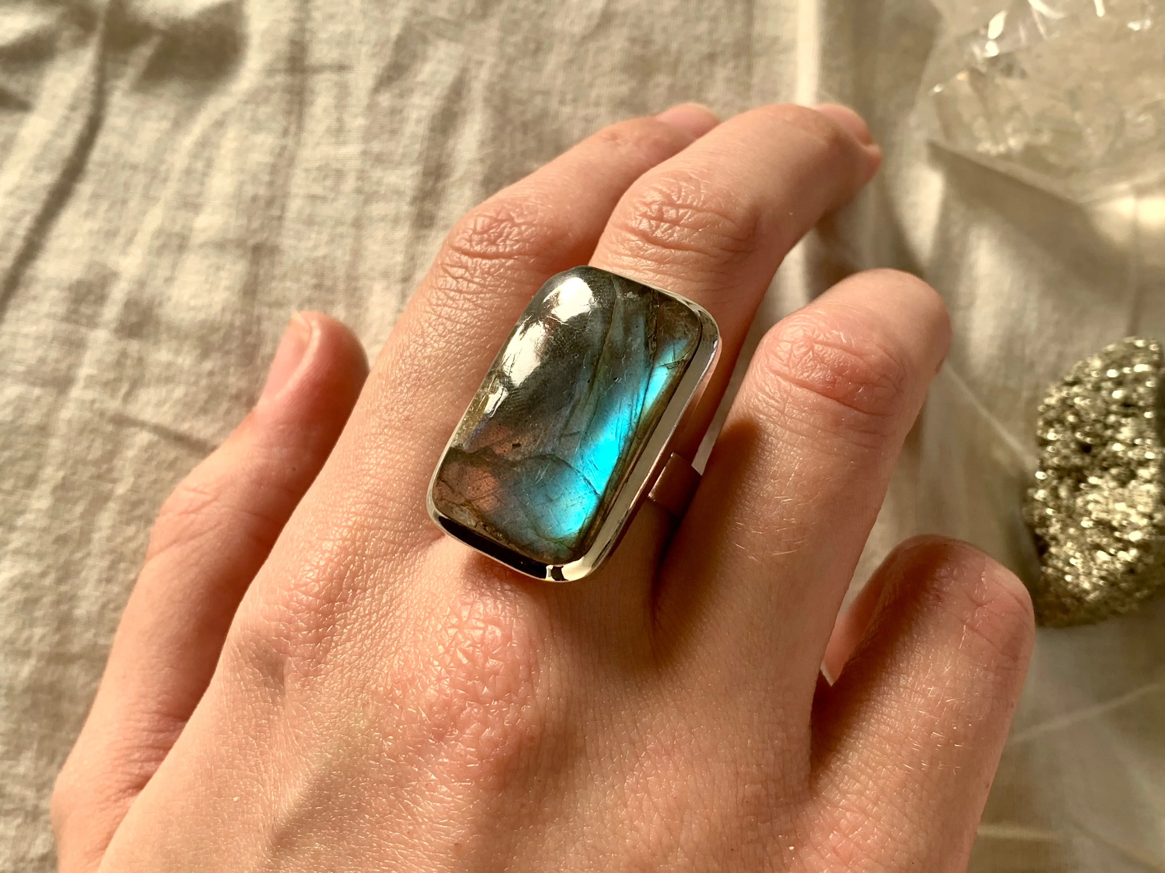 Labradorite Adjustable Ring - XLarge Rectangle