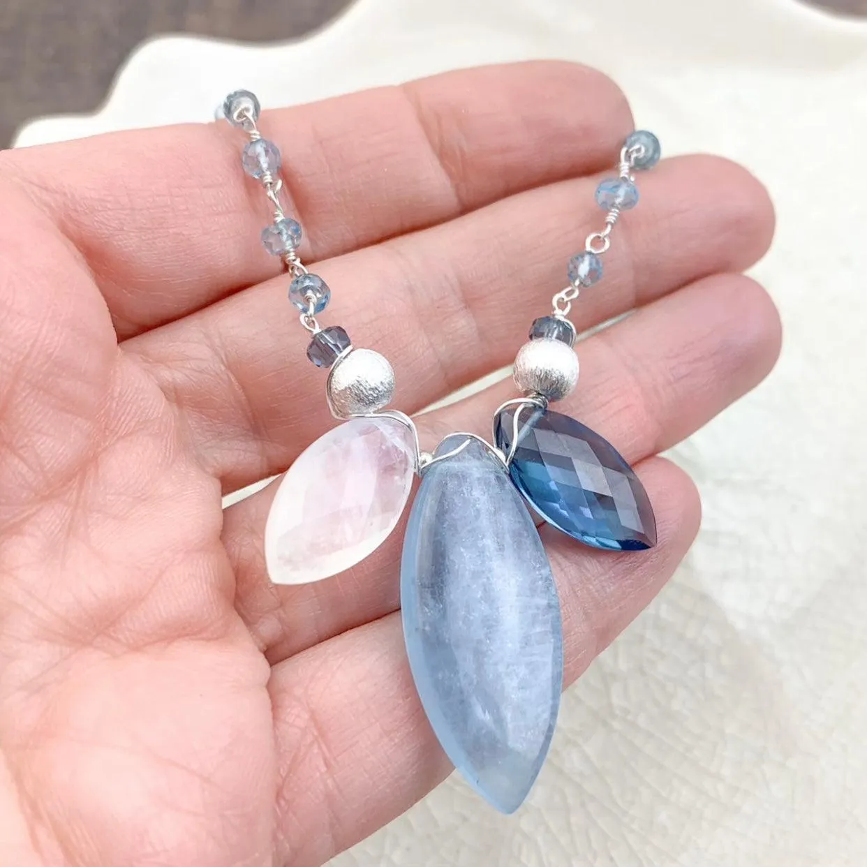 Large Marquee Tri-Gem Aquamarine Necklace
