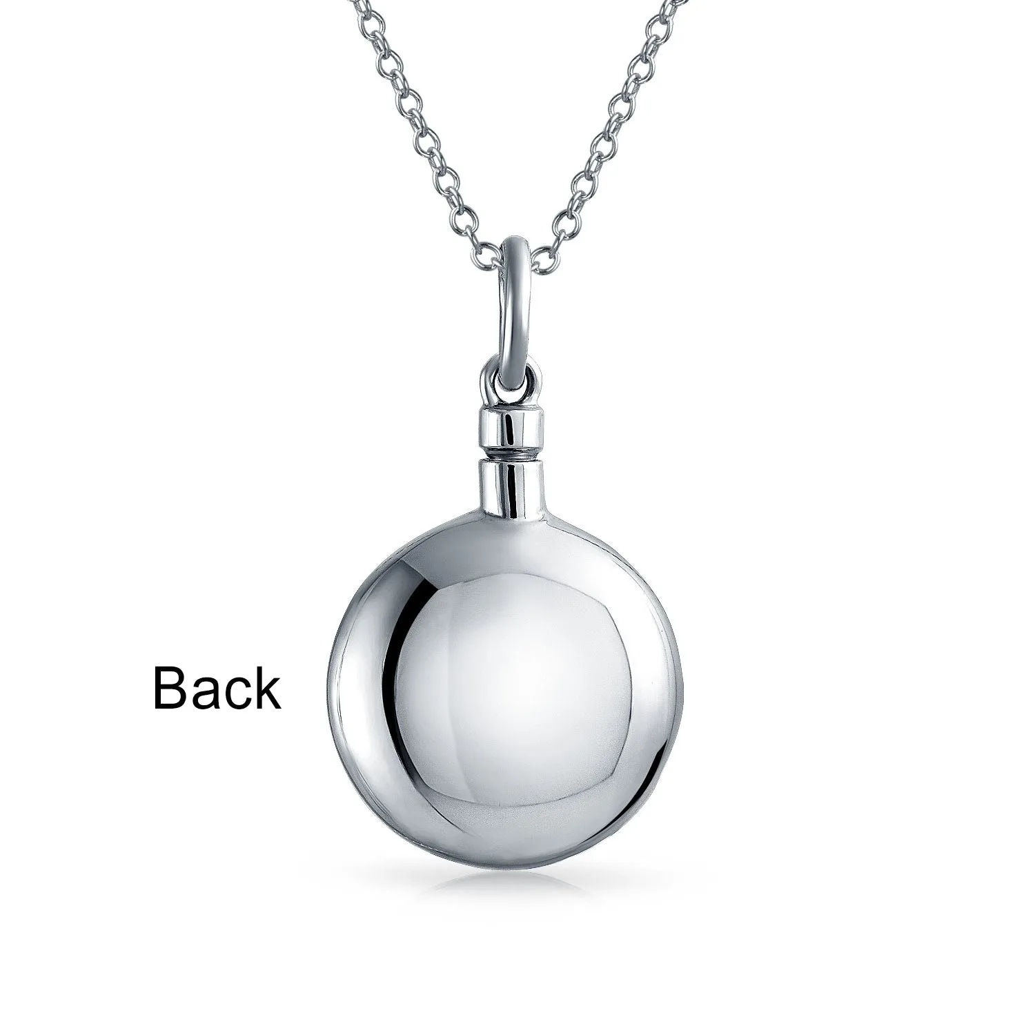 Large Puff Circle Locket Necklace for Ashes Sterling Silver Memorial Pendant
