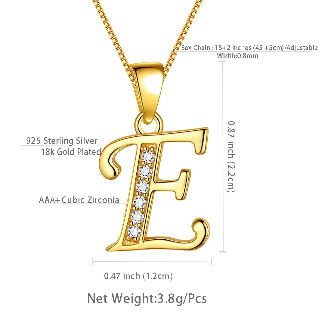Letter E Initial Necklaces Pendant Women Men Name Jewelry Gift 925 Silver