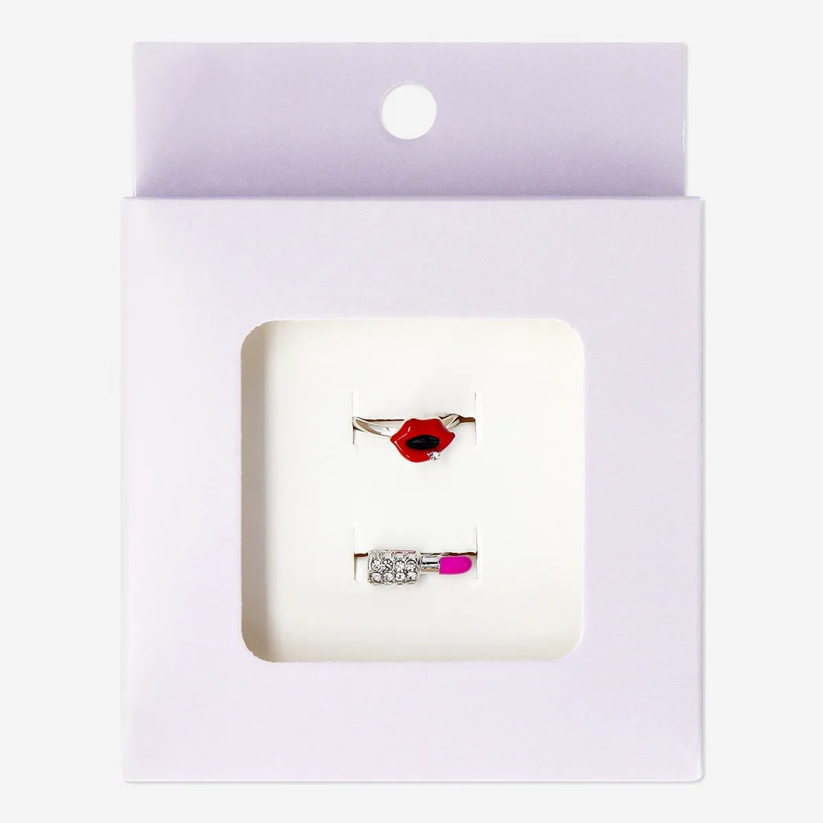 Lip- and Lipstick-Shaped Adjustable Rings - 2 pcs