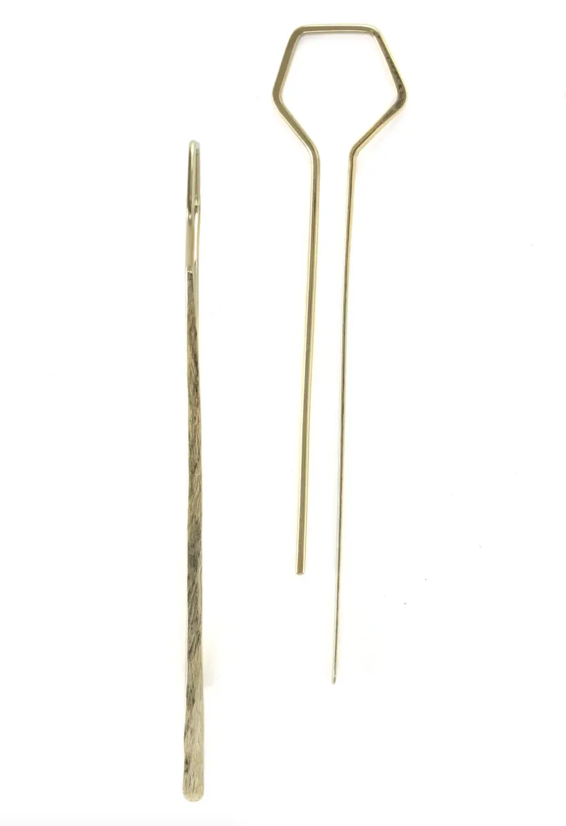 Long   Hexagon Earrings (Yellow Gold)