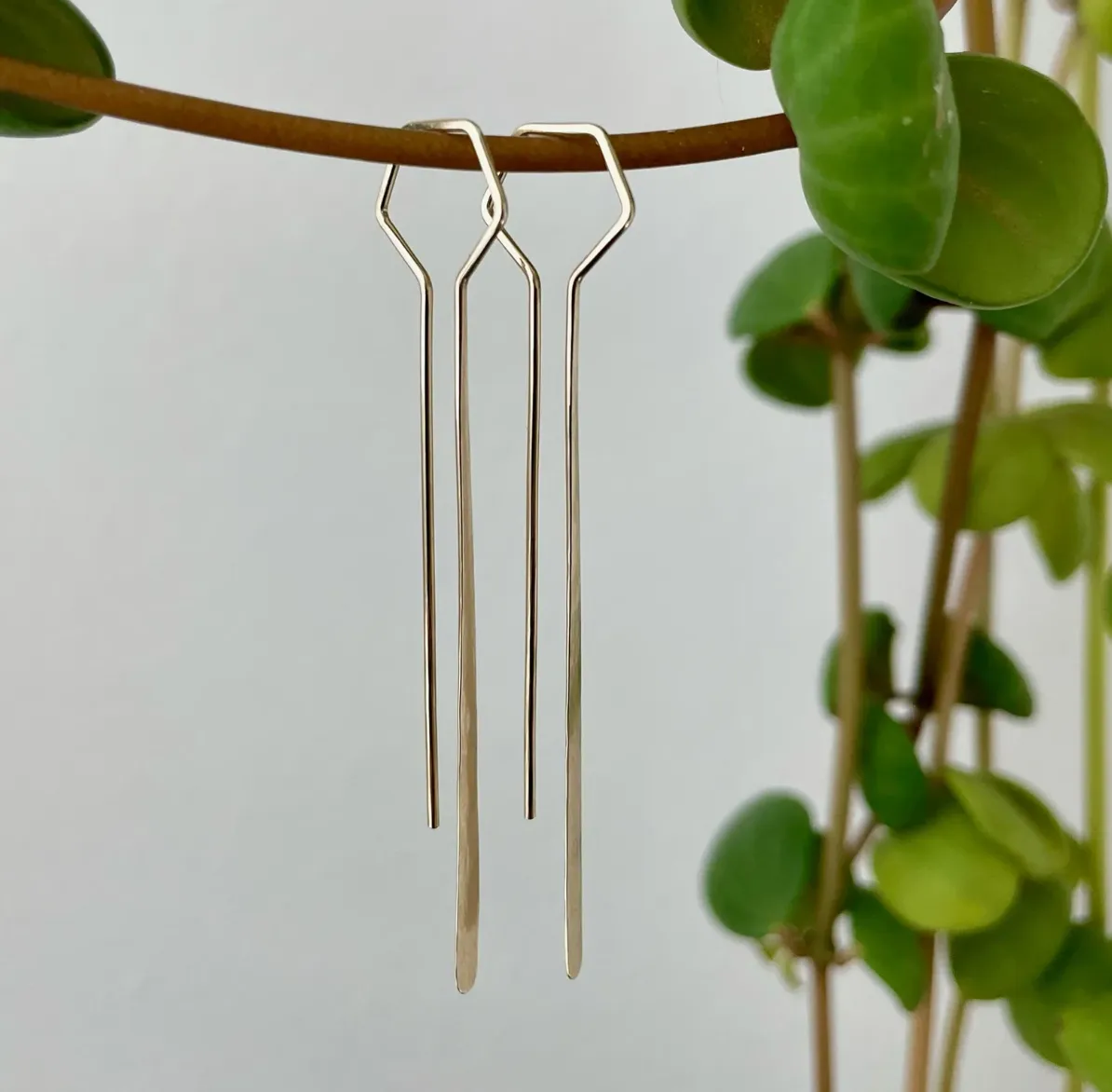 Long   Hexagon Earrings (Yellow Gold)