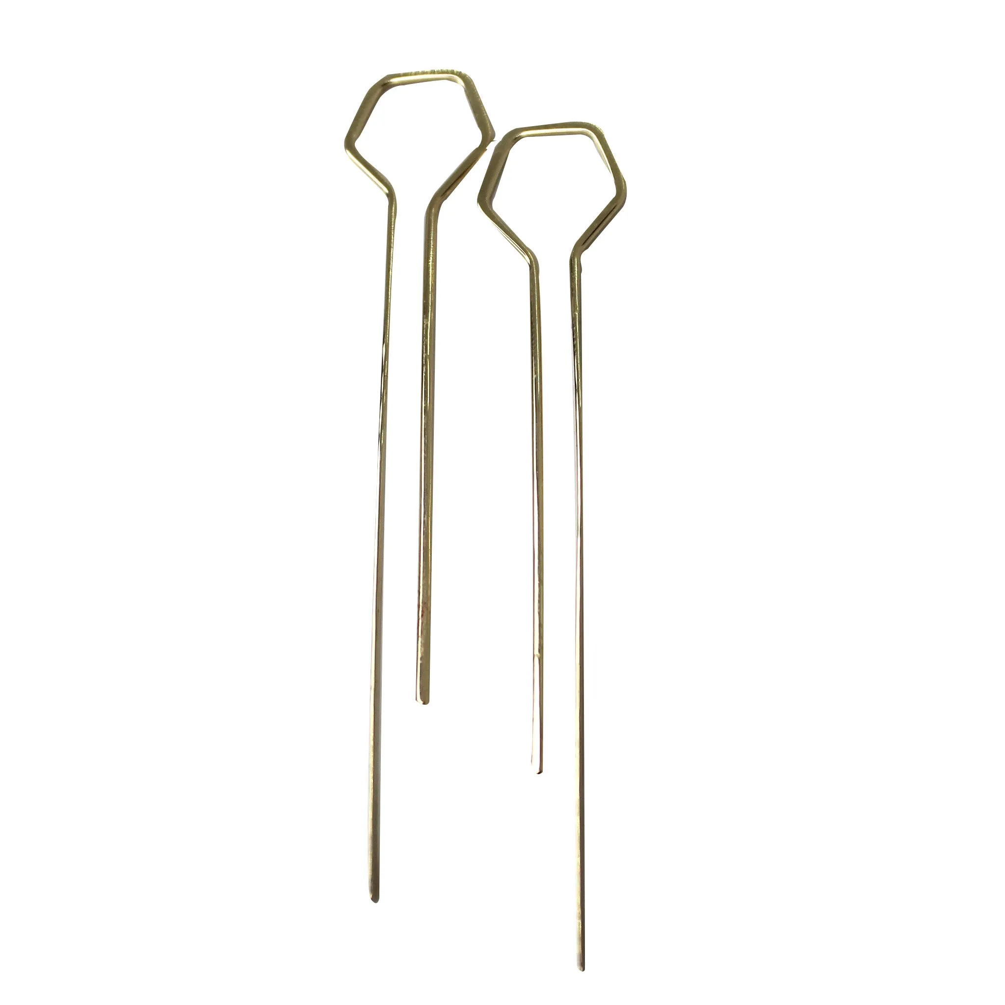 Long   Hexagon Earrings (Yellow Gold)