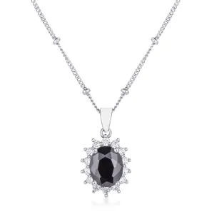 LOVCIA Black Petite Oval Pendant with Rhodium Plating