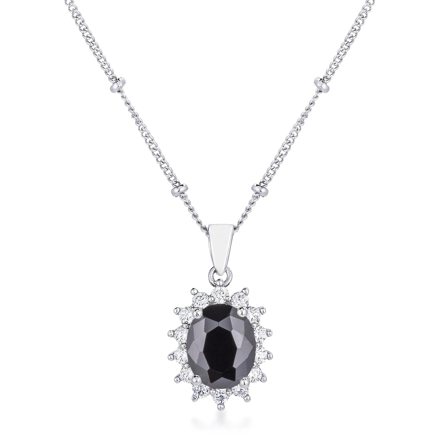 LOVCIA Black Petite Oval Pendant with Rhodium Plating