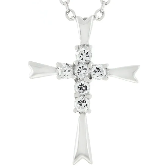 LOVCIA Elegant Rhodium-Plated Cross Necklace with Stones