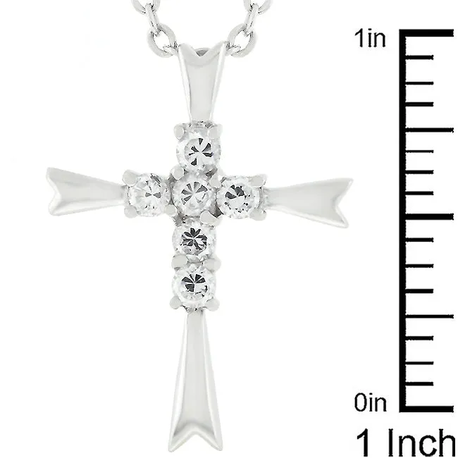 LOVCIA Elegant Rhodium-Plated Cross Necklace with Stones