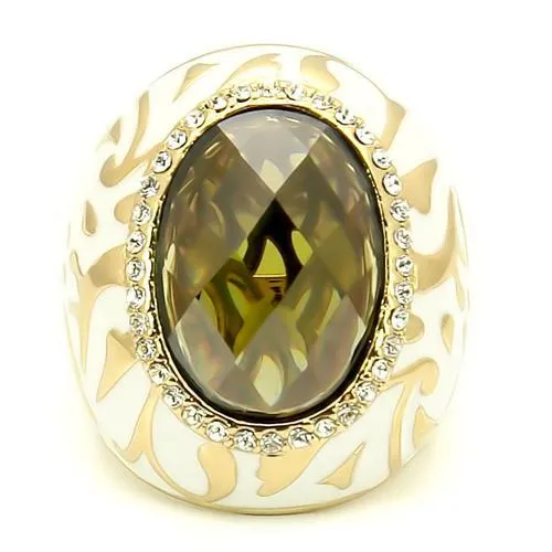 LOVCIA Olivine AAA Grade CZ Brass Ring with Gold Finish