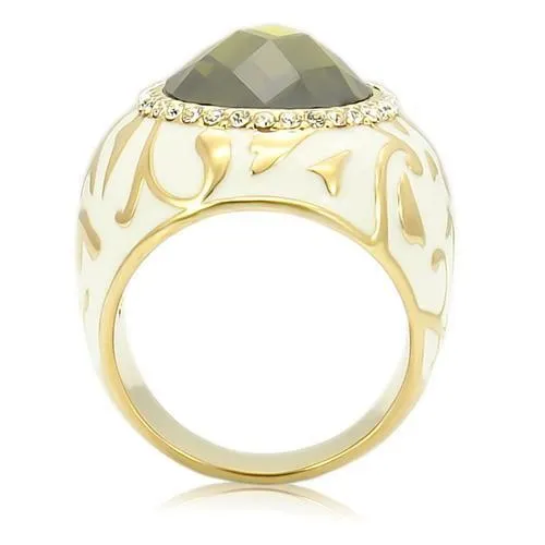 LOVCIA Olivine AAA Grade CZ Brass Ring with Gold Finish