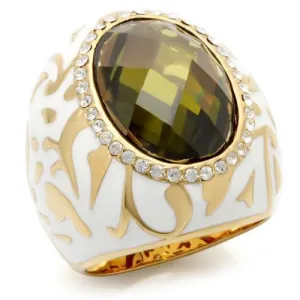 LOVCIA Olivine AAA Grade CZ Brass Ring with Gold Finish