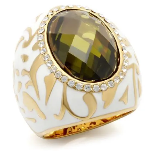 LOVCIA Olivine AAA Grade CZ Brass Ring with Gold Finish