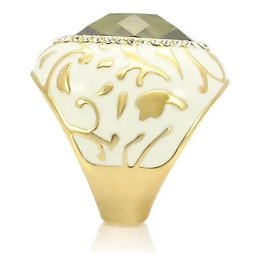 LOVCIA Olivine AAA Grade CZ Brass Ring with Gold Finish